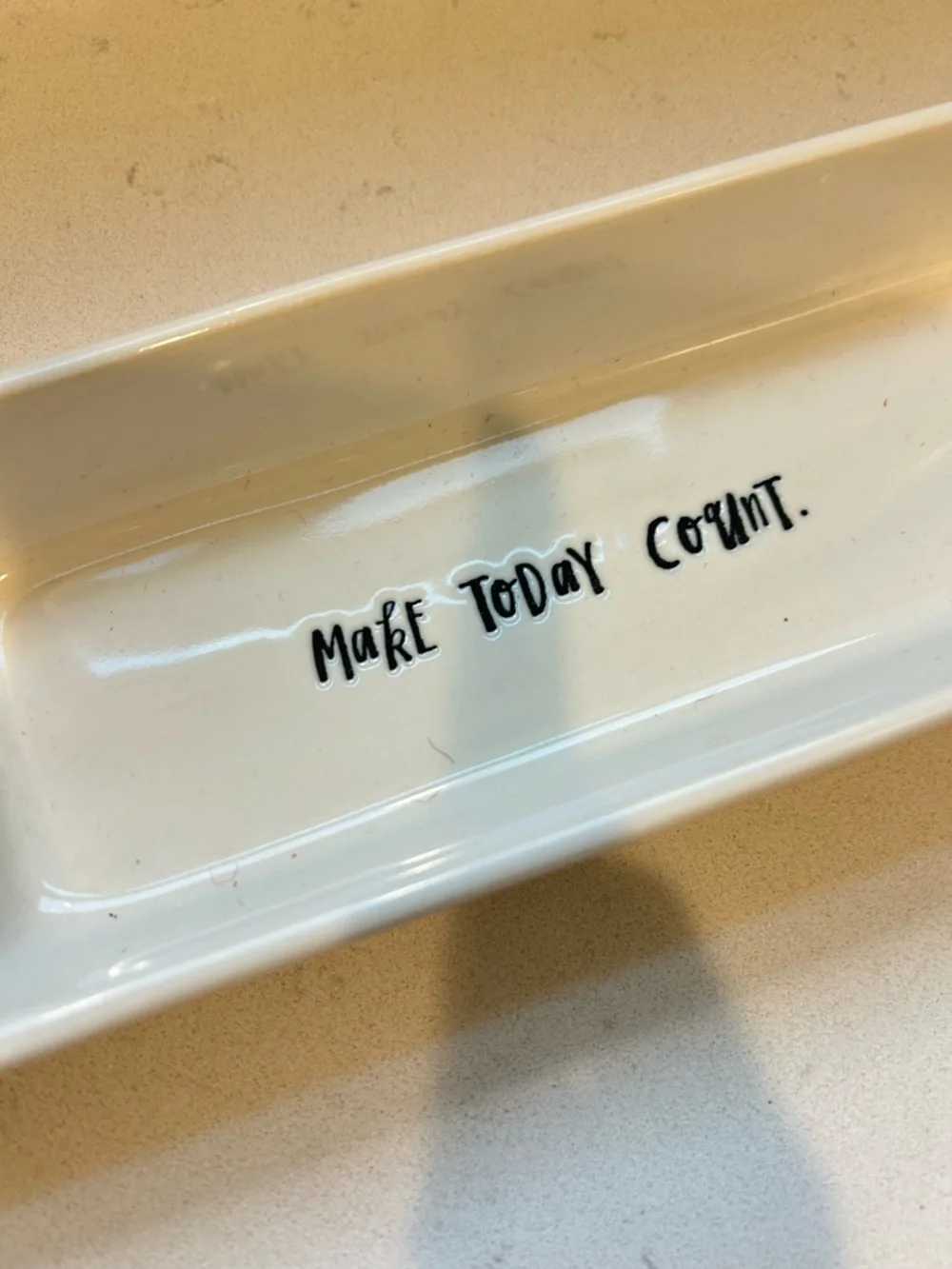 Rae Dunn White Ceramic Trinket Tray with 'Make Today Count'